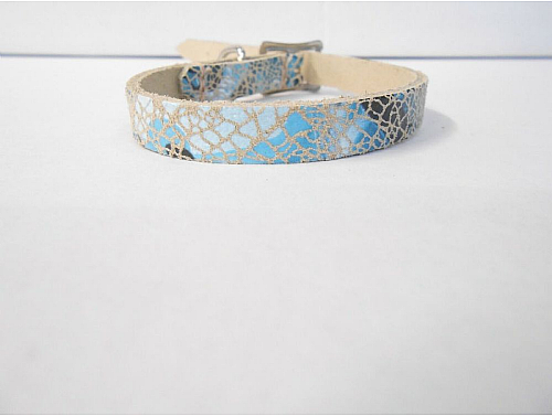 Blue Abstract - Leather Dog Collar - Size XS - Puppy